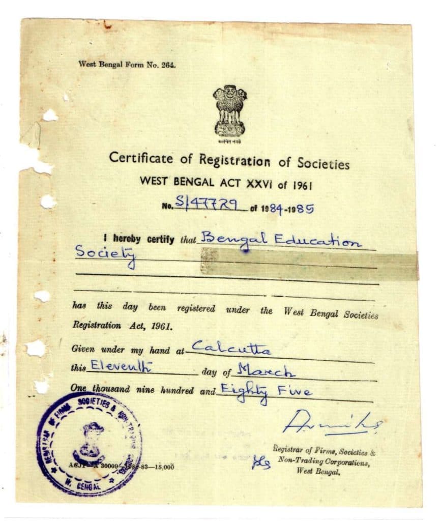 Certificate of Registration of Societies